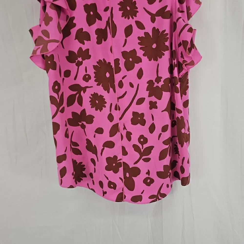 Kate Spade Splash Floral Crewneck Flutter Sleeve Keyhole Top Size Sm Pink Multi